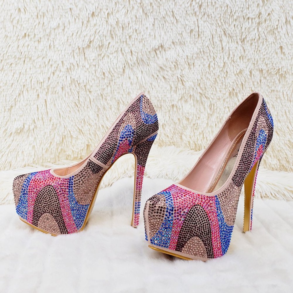 Nude Multi Rhinestone High Heel Platform Pumps - Picture 11 of 13